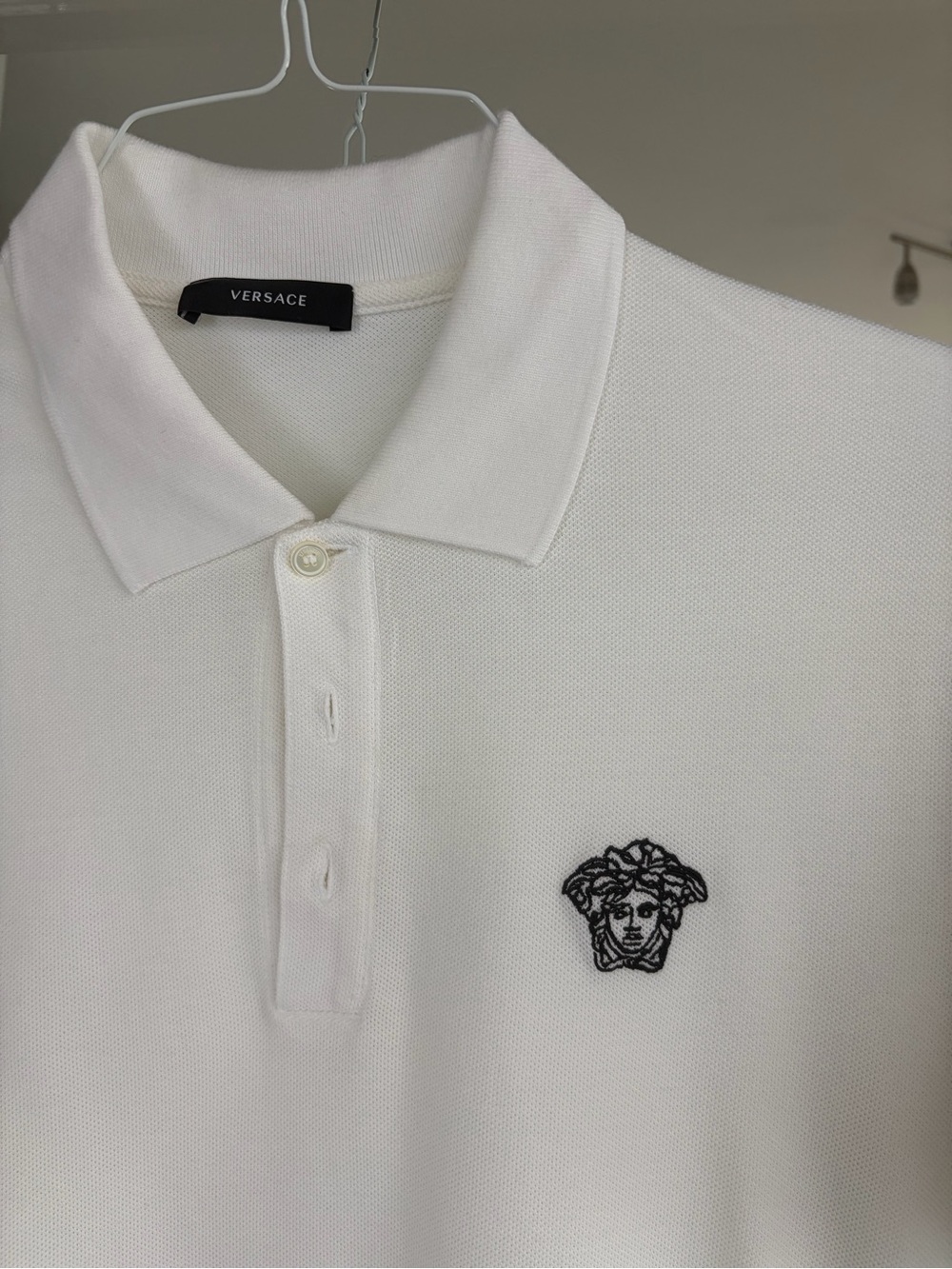 Versace White Polo Shirt with Black Medusa Embroidery